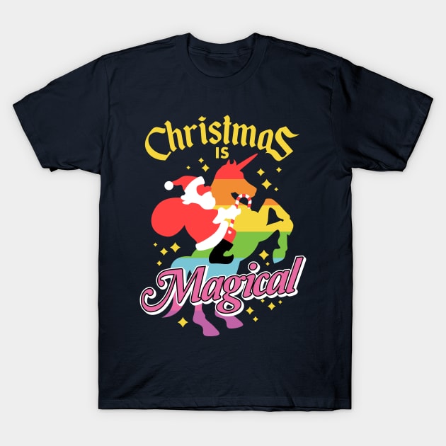 Christmas Is Magical Santa Riding Unicorn T-Shirt by teevisionshop